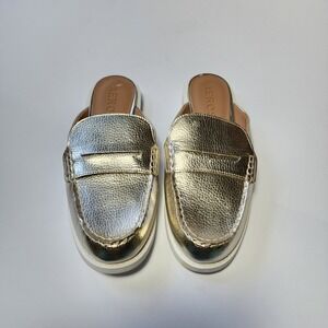 Aerosoles Sally Metallic Gold Penny Loafer Mules Womens 9M Slip On Flats
